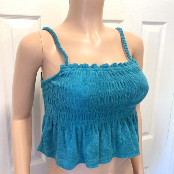 SO Juniors Aqua Blue Terry Cloth Smocked Peplum Tank Top Size Small - Picture 2 of 7